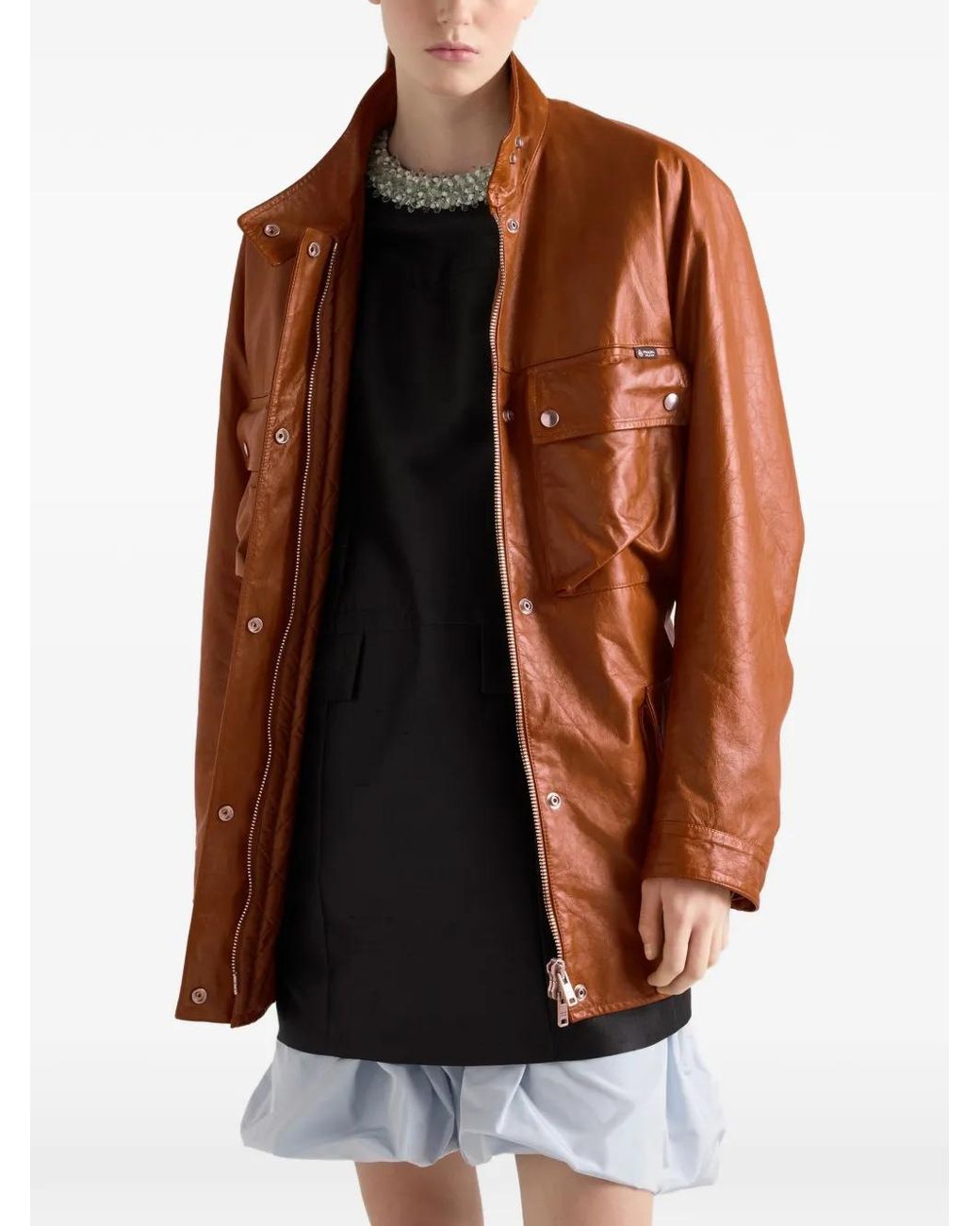 Prada Brown Veste Caban En Cuir Vieilli