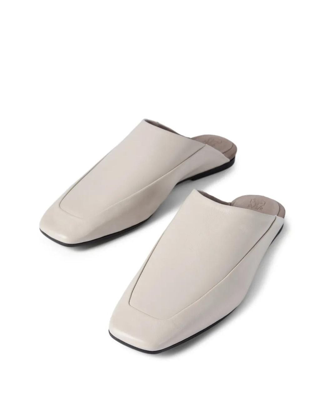 Brunello Cucinelli White Square-Toe Leather Flat Mules