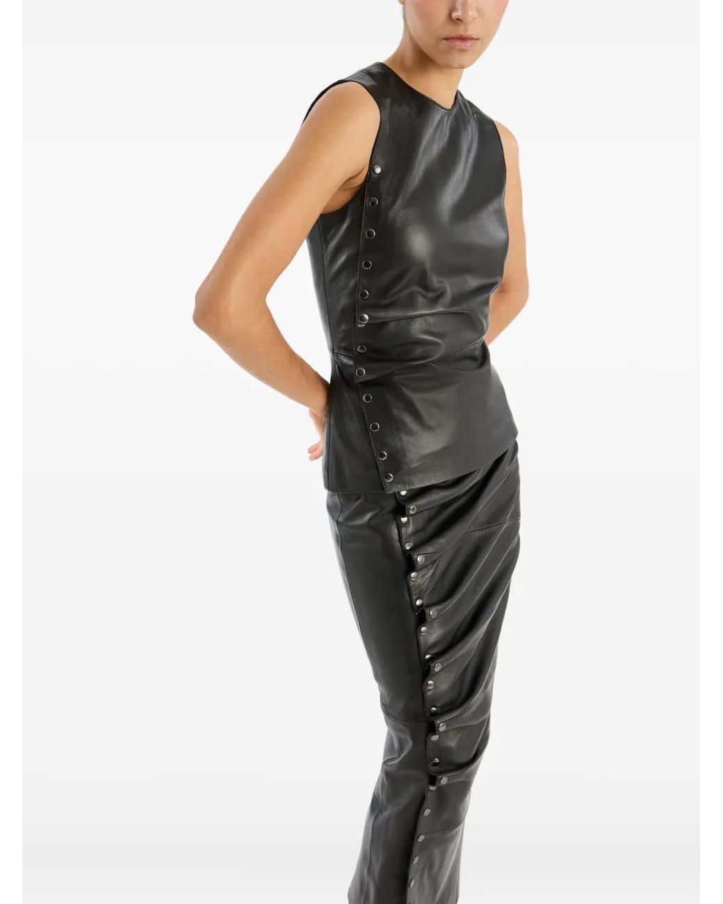 ROTATE BIRGER CHRISTENSEN Black Side-Buttoned Leather Top
