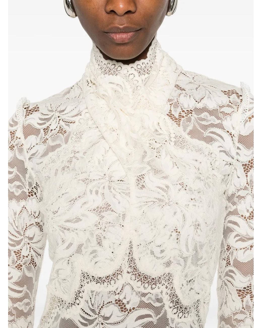 Rabanne White Long-Sleeved Lace Top With Cut-Out Details
