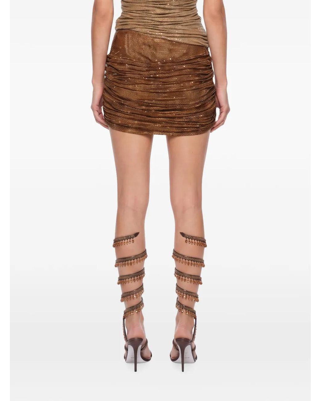 GIUSEPPE DI MORABITO Brown Ruched Embellished Mini Skirt