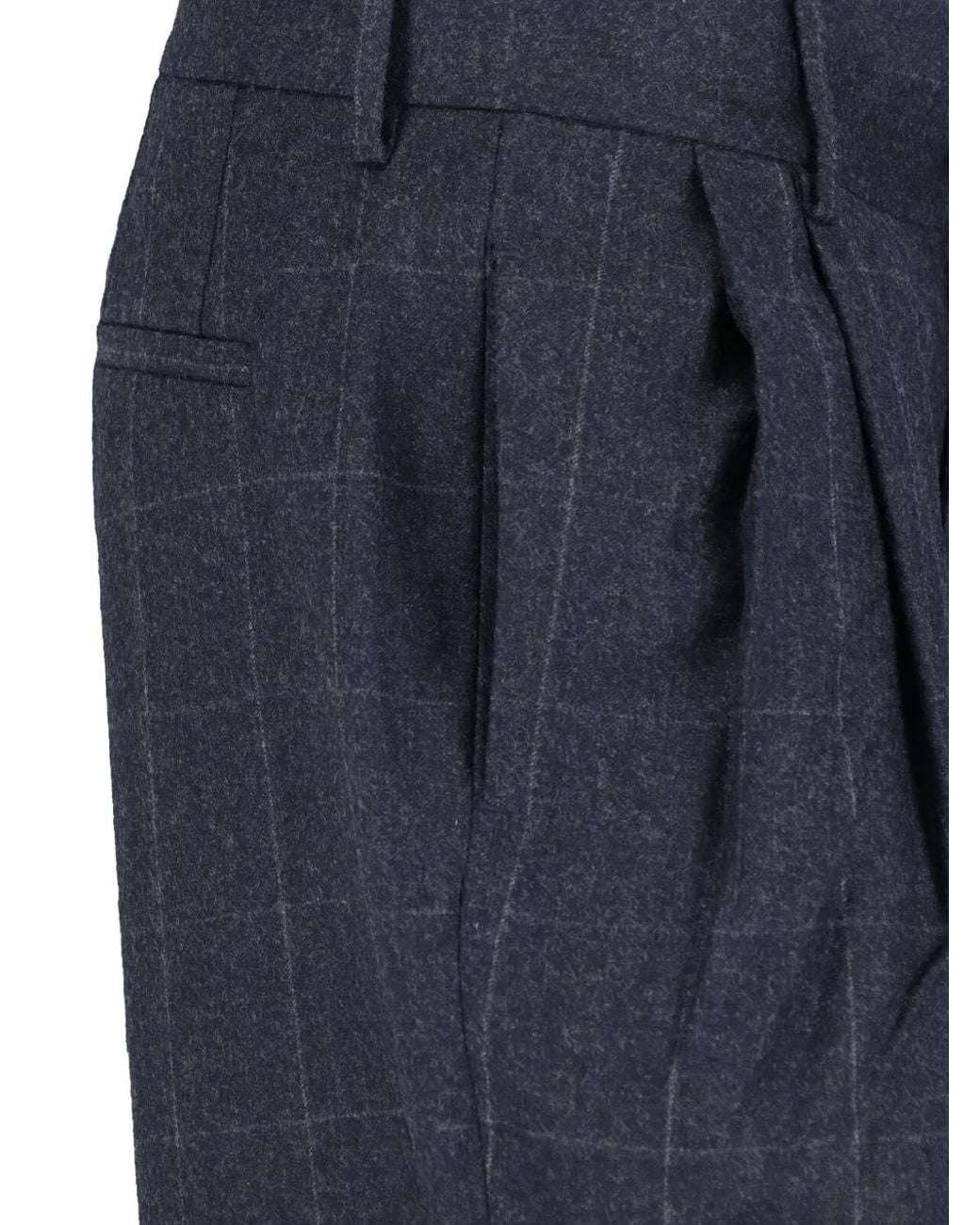 Sibel Saral Blue Rose Windowpane-Pattern Pleated Trousers