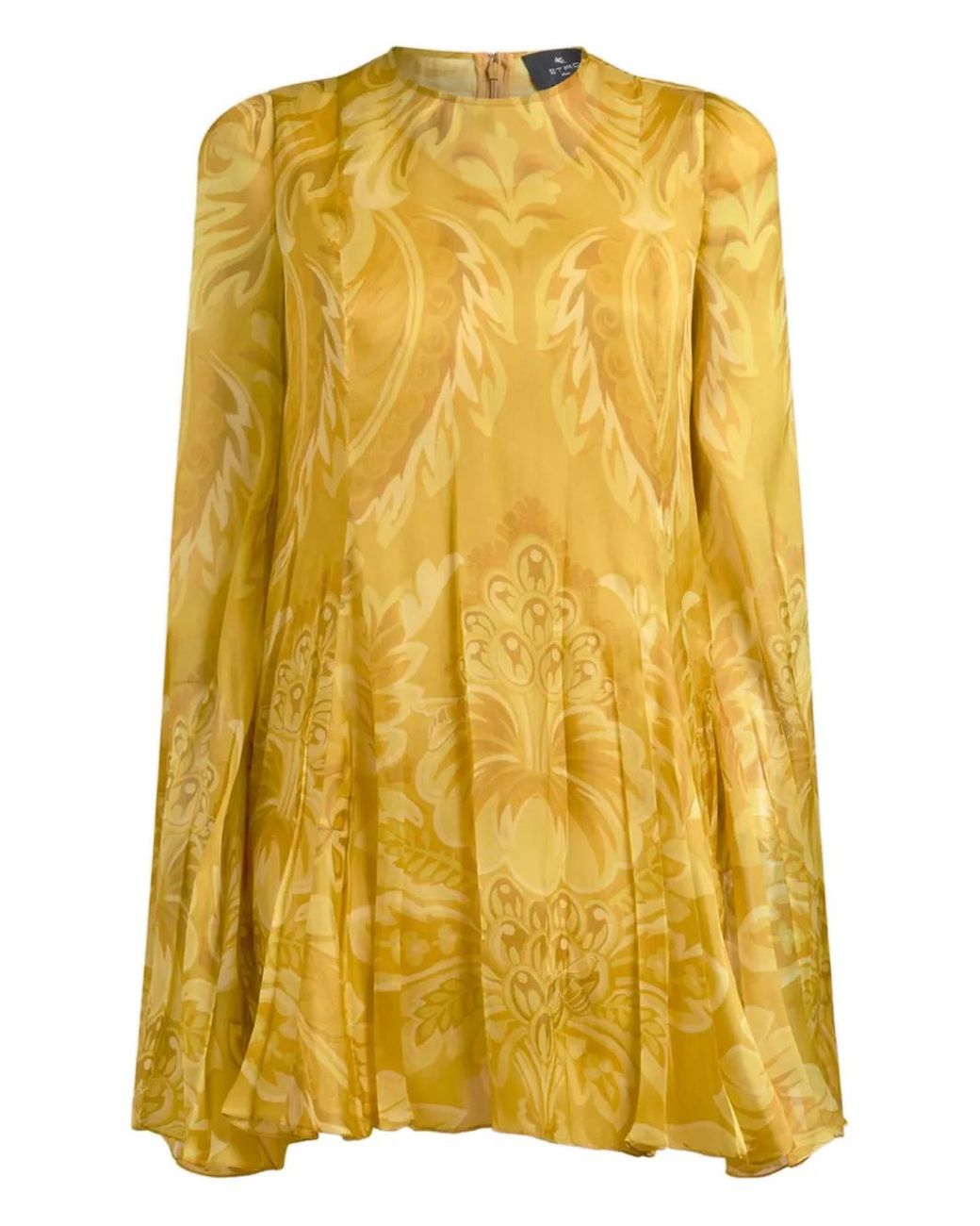 Etro Yellow Floral-Print Pleated Mini Dress