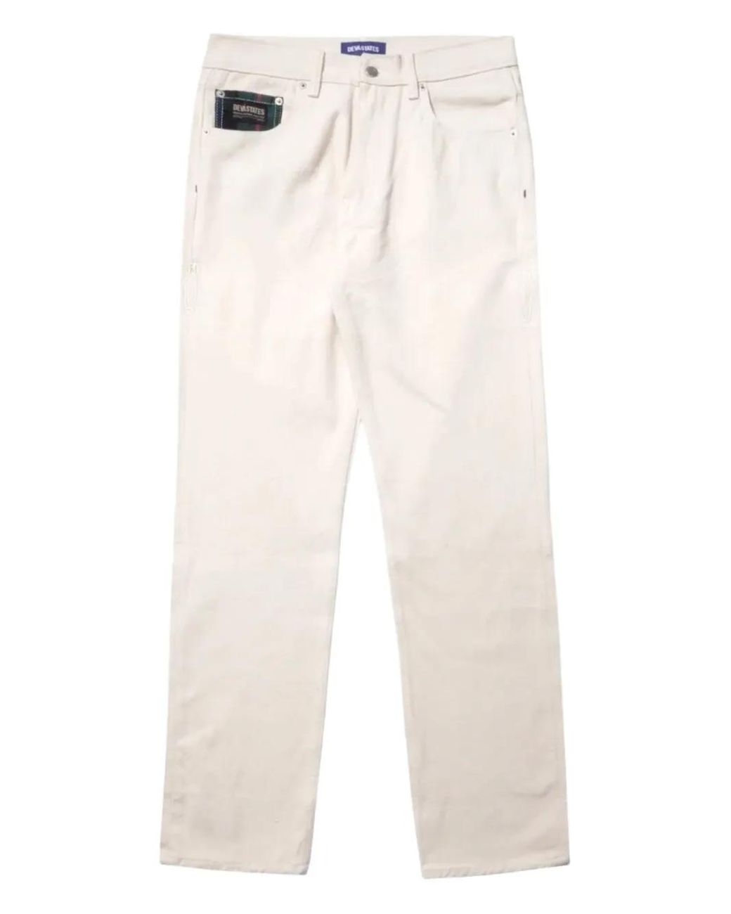 DevÁstates White Web-Pocket Plaid-Pocket Jeans for men