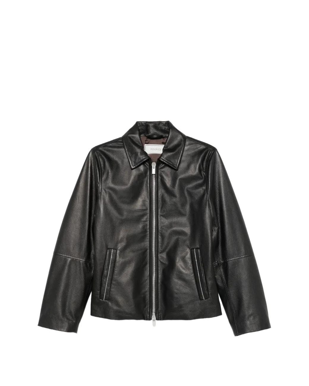 Peserico Black Zip-Up Leather Jacket
