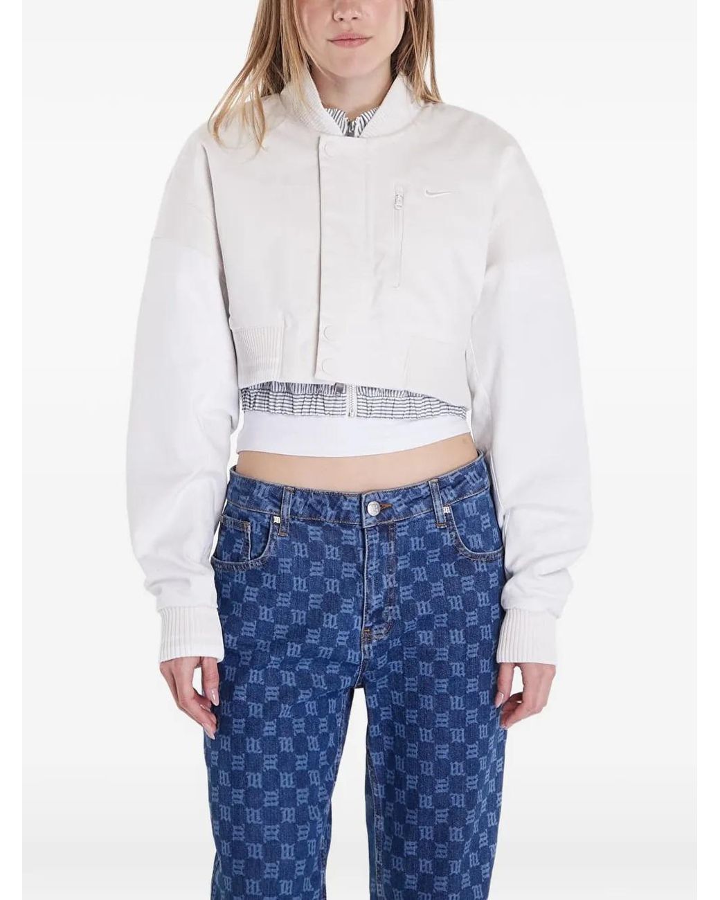Nike White Cropped Bomber Jacket