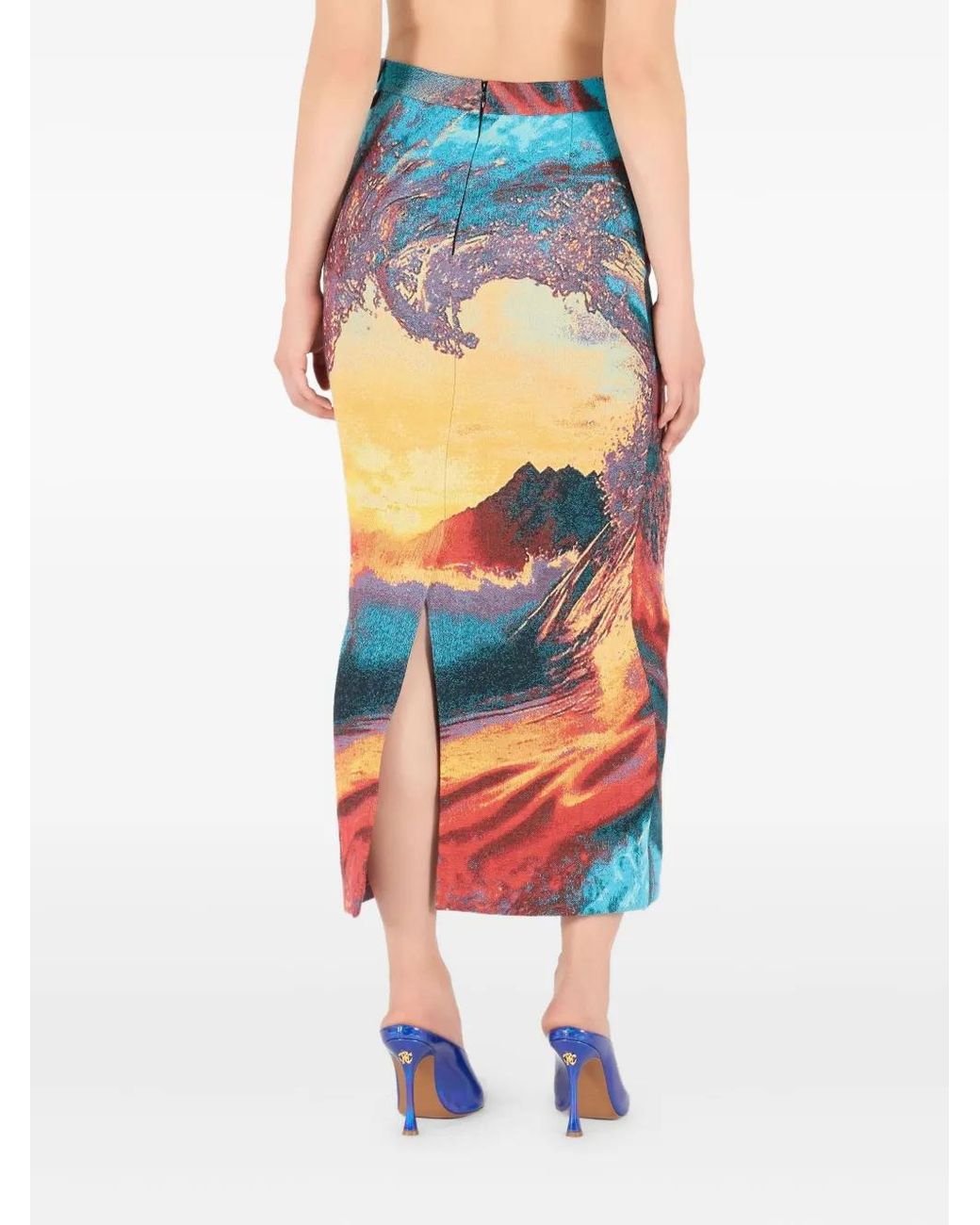 Roberto Cavalli Blue Patterned-Jacquard Skirt