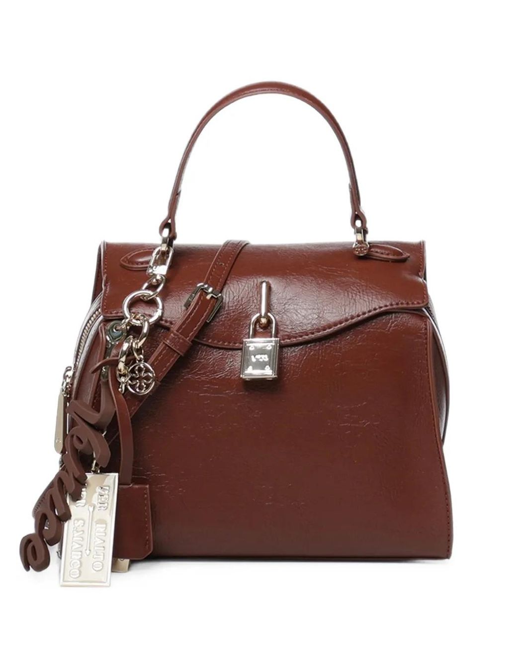 V73 Brown Charm-Detail Padlock-Detail Shoulder Bag