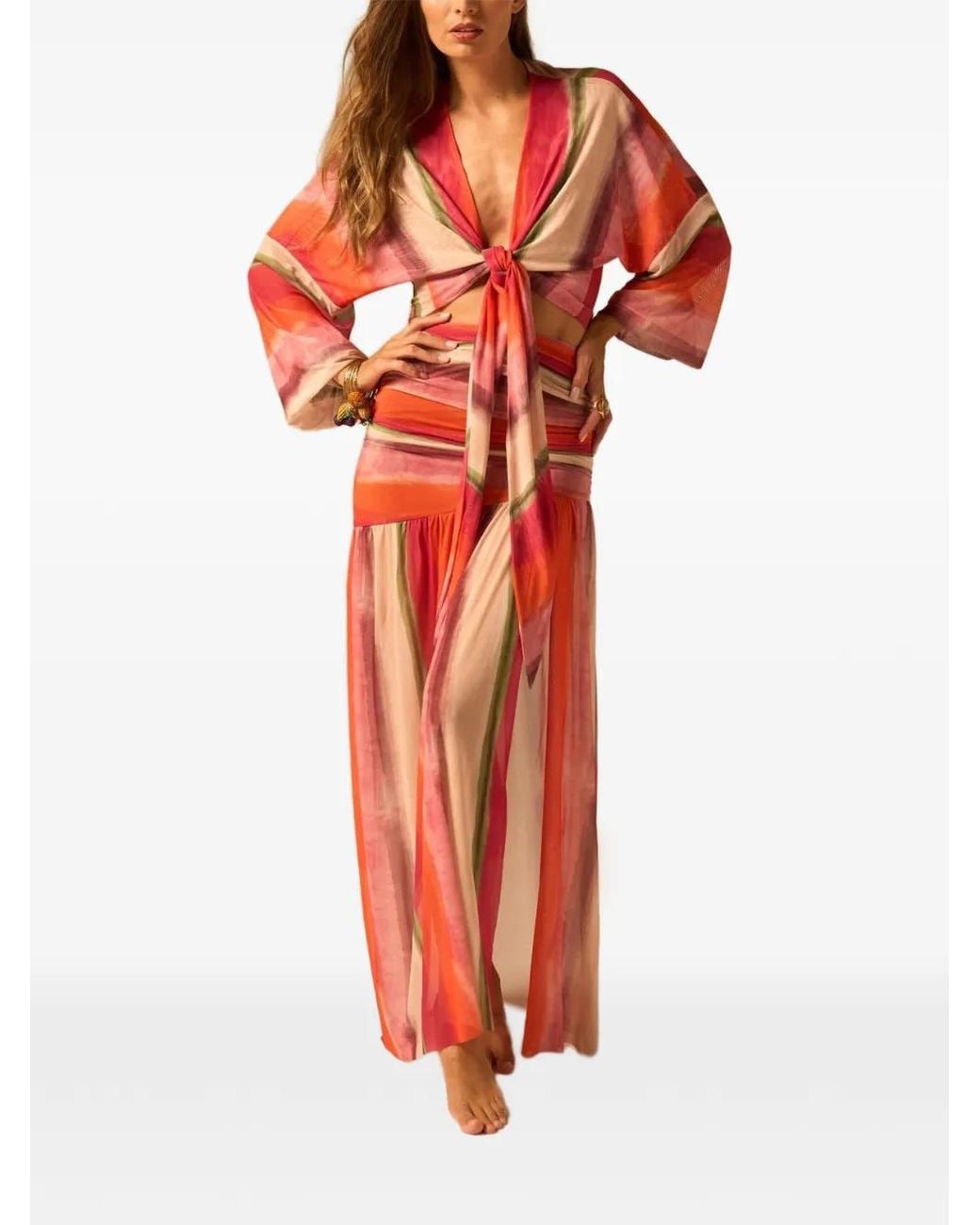 JBQ Red Striped Maxi Skirt
