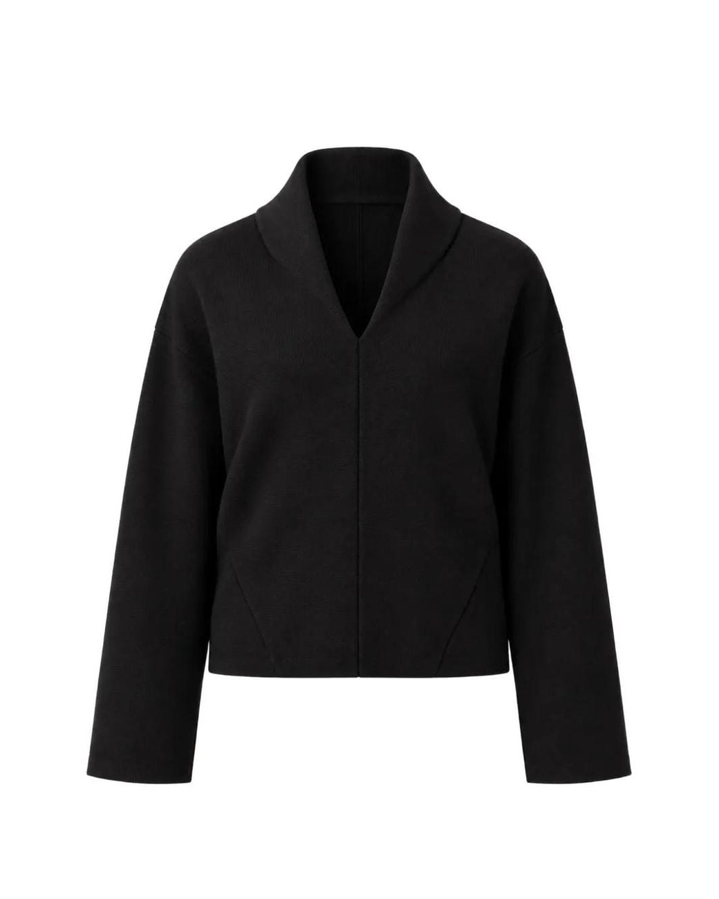 MEIMEIJ Black Shawl-Collar Elasticated-Hem Sweater
