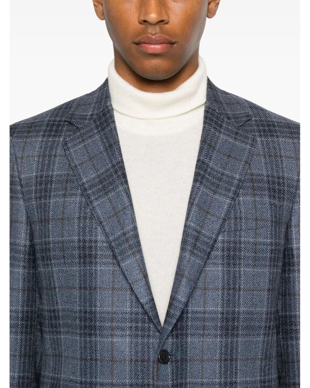 Canali Blue Checked Single-Breasted Blazer for men