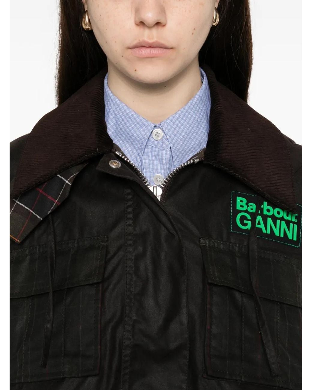Barbour Black X Ganni Peplum Waxed Coat