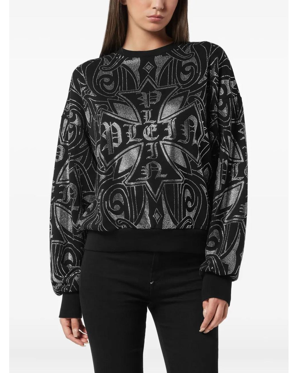 Philipp Plein Black Strass Gothic Sweatshirt