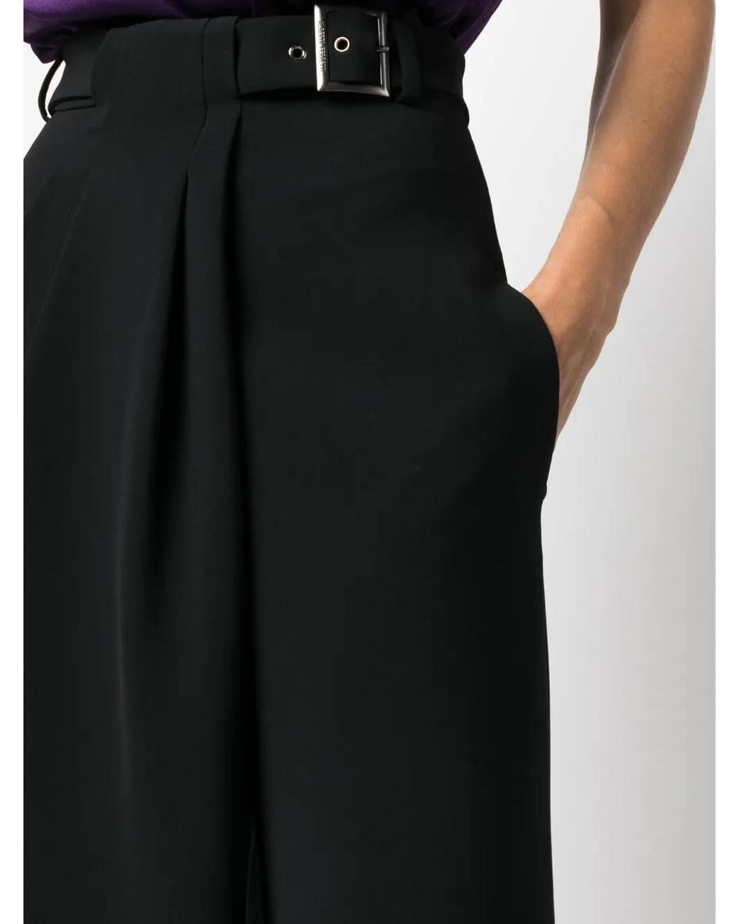 Alberta Ferretti Black Wide-Leg Belted Trousers