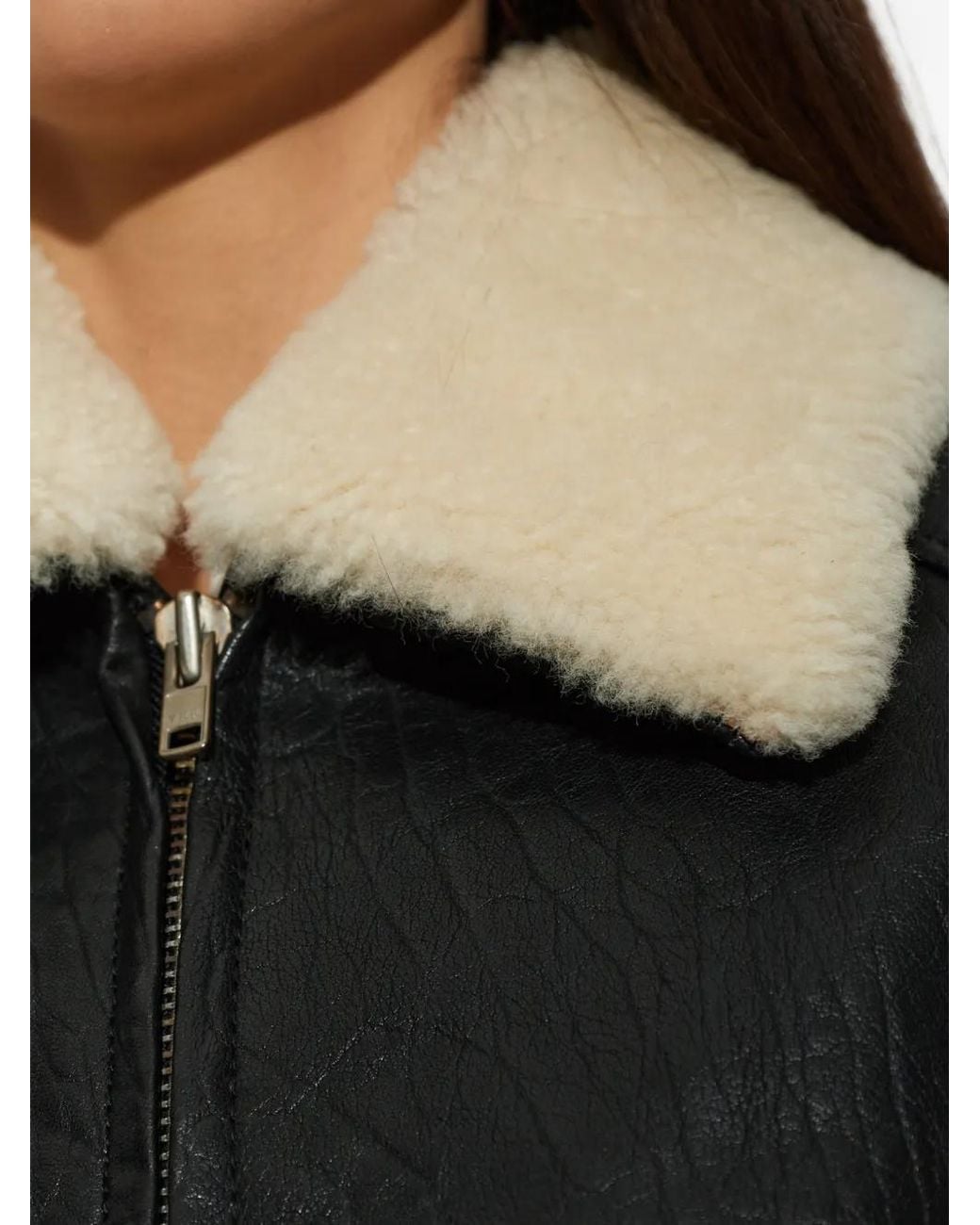 Stand Studio Black Tobie Shearling-Collar Leather Jacket