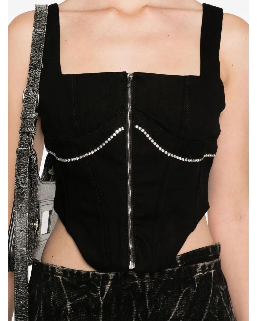 Amiri Black Crystal-Embellished Corset Top