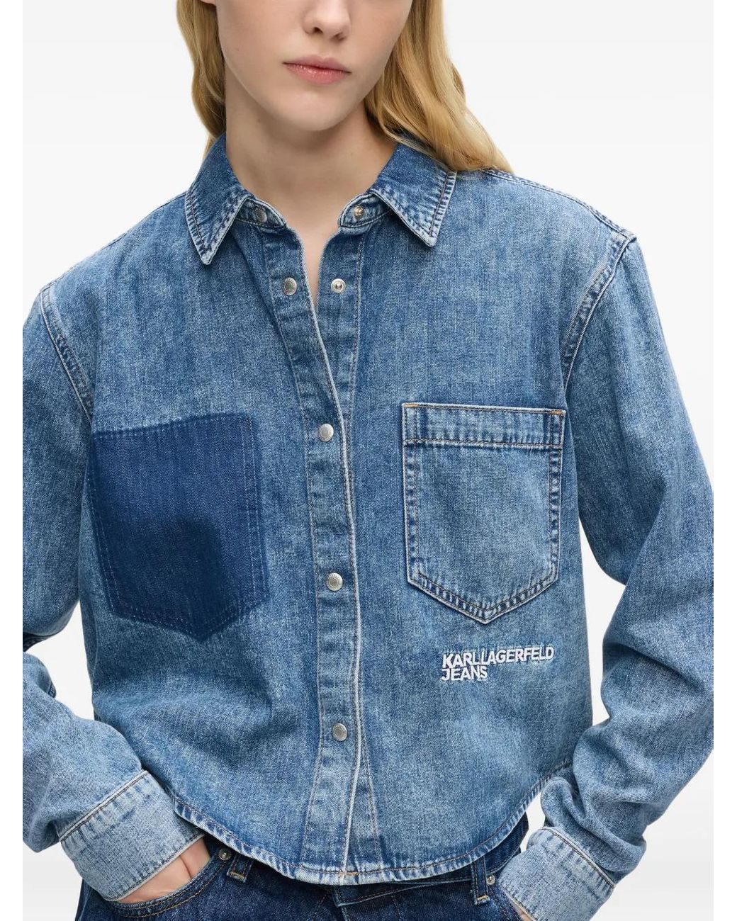 Karl Lagerfeld Blue Boxy Denim Shirt