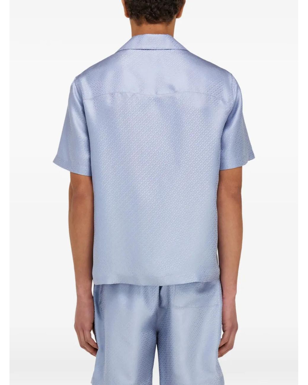 Ferragamo Blue Short-Sleeve Silk Shirt for men