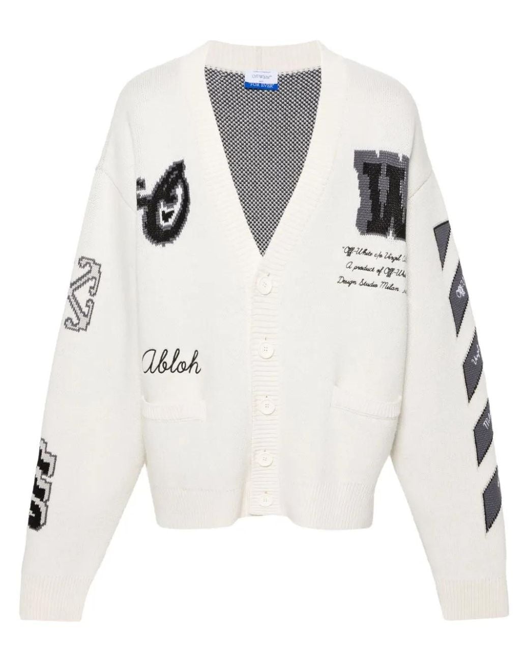 Off-White c/o Virgil Abloh Natural 'Varsity Knit Cardigan, Long Sleeves, Cream/, 100% Cotton, Size: Small for men
