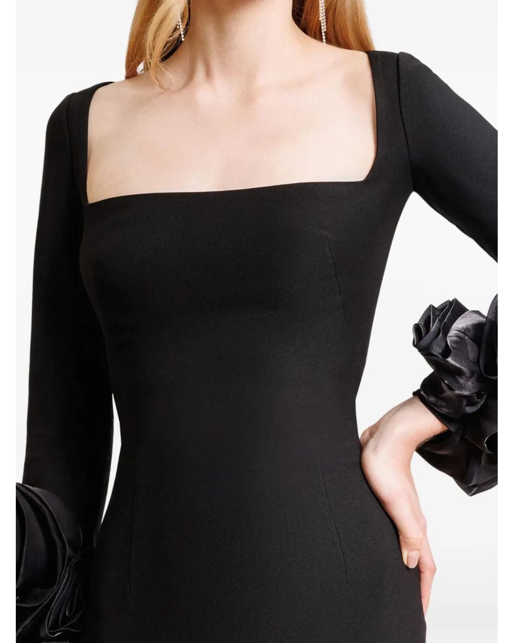 Gemy Maalouf Black Floral-Details Midi Dress