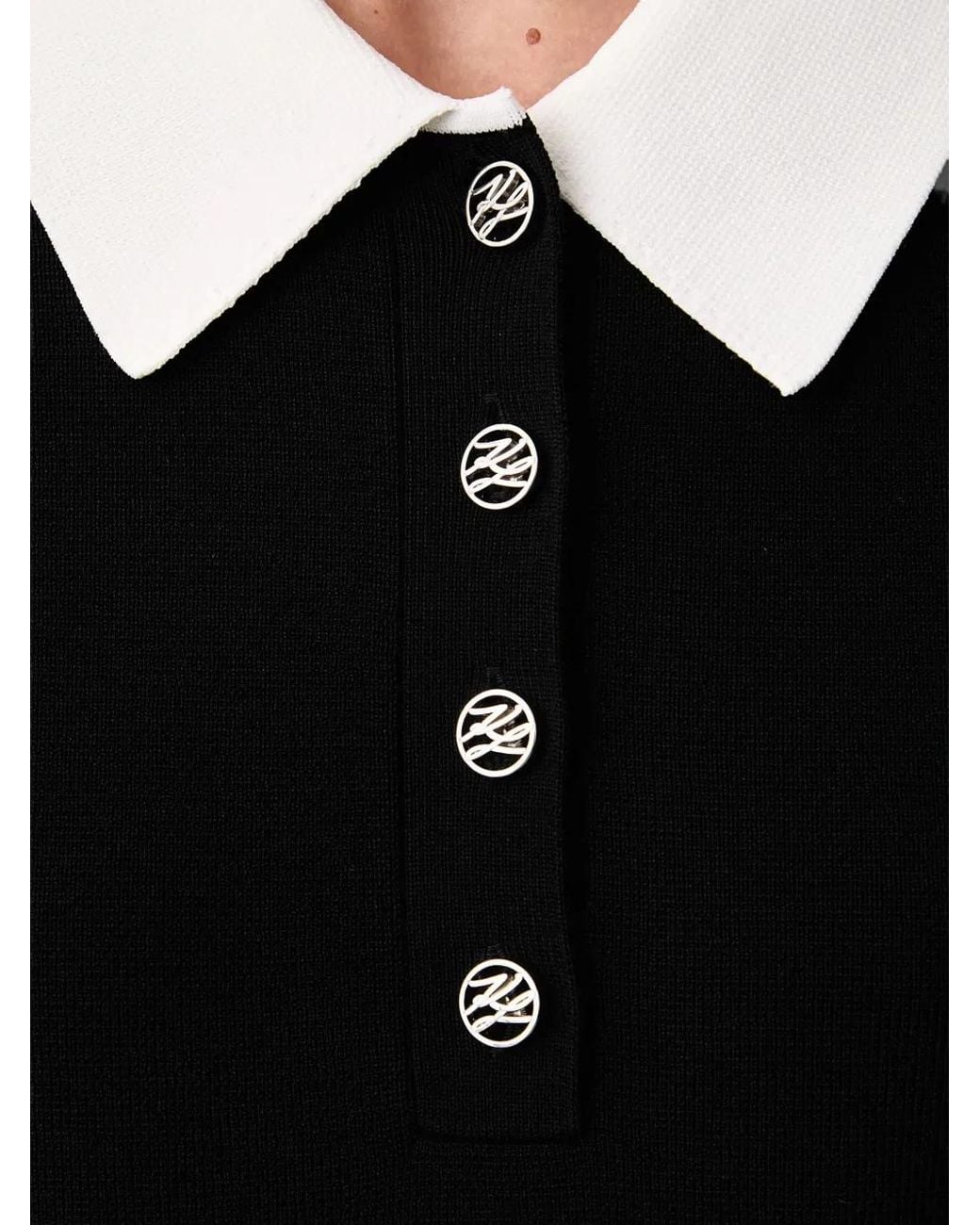 Karl Lagerfeld Black Logo-Button Contrast-Collar Midi Dress