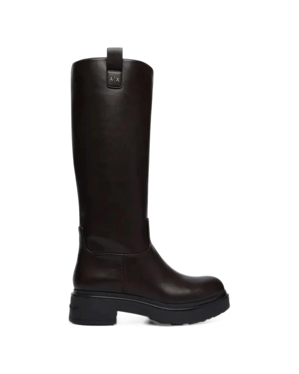 ARMANI EXCHANGE Black Logo-Plaque Chunky Knee-High Boots