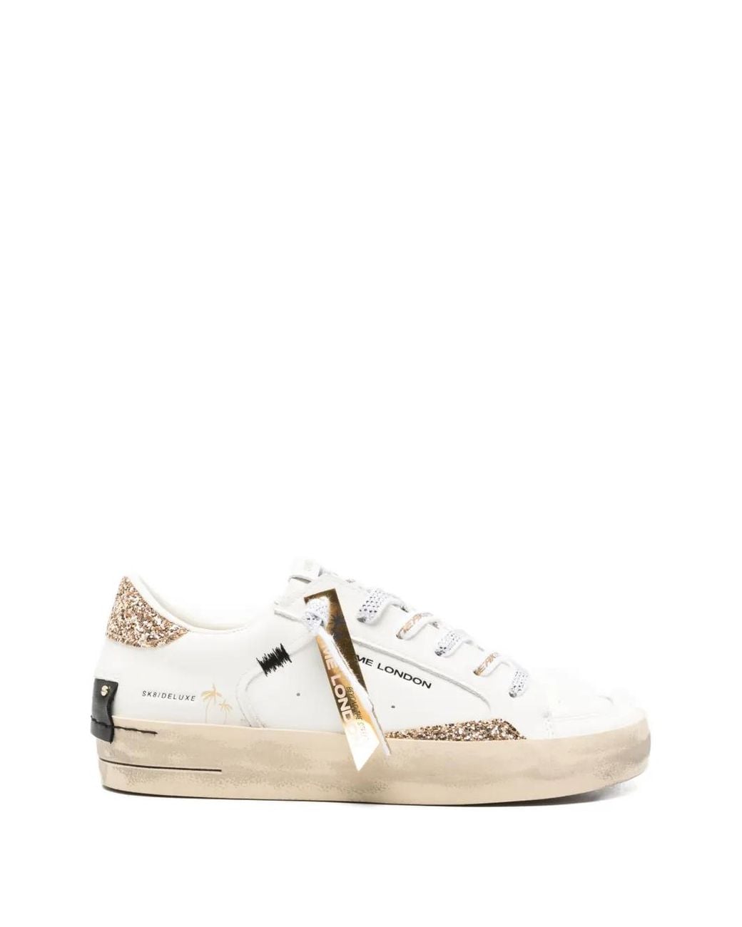 Crime London White Sk8 Deluxe Glitter Low-Top Sneakers