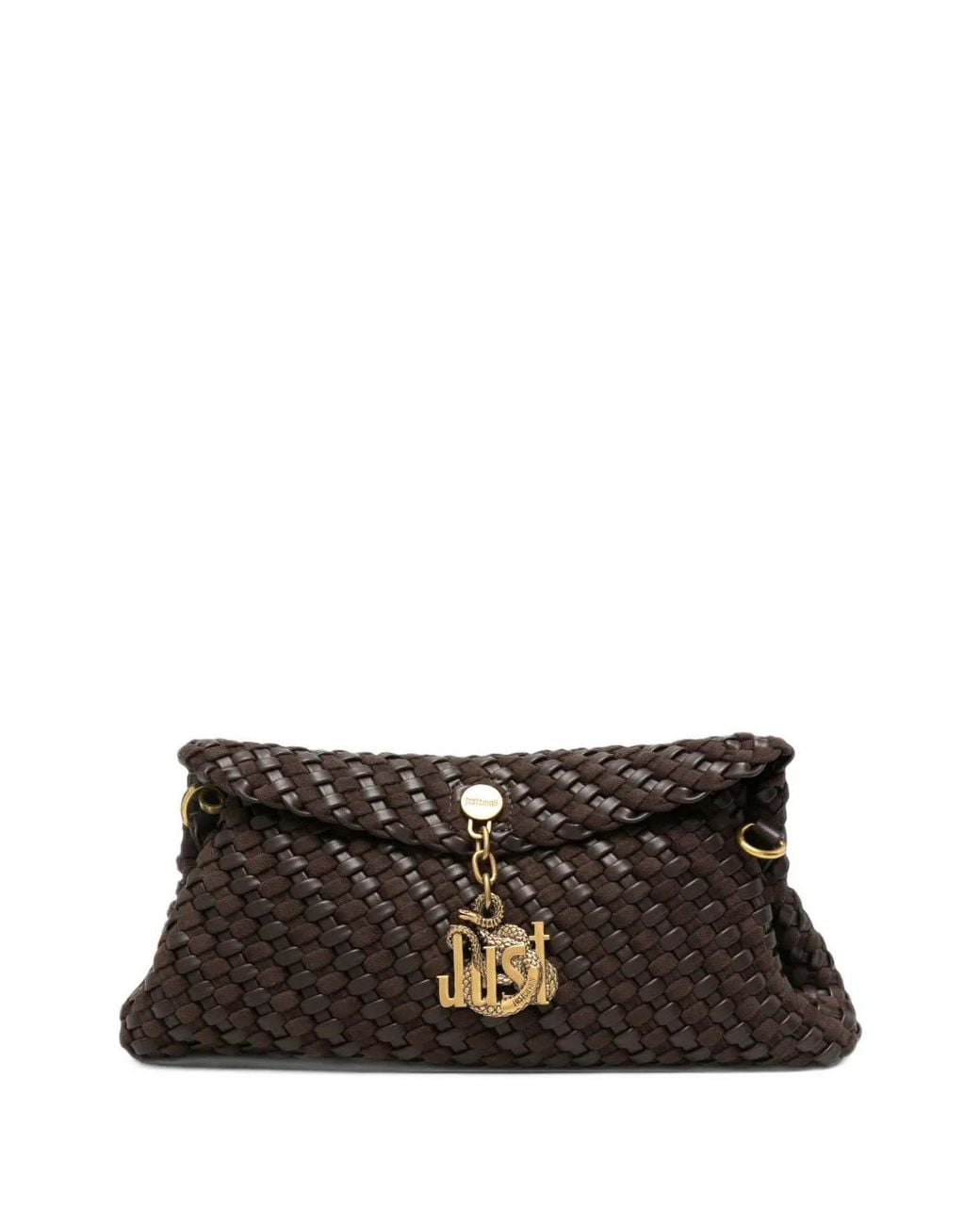 Just Cavalli Black Woven Logo-Charm Shoulder Bag
