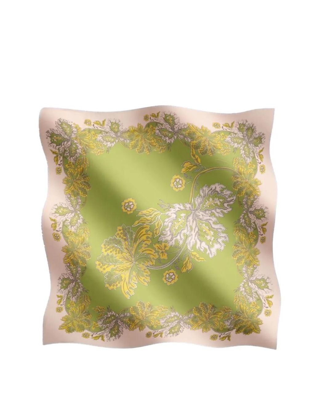 LaDoubleJ Green Floral-Print Fringed Scarf