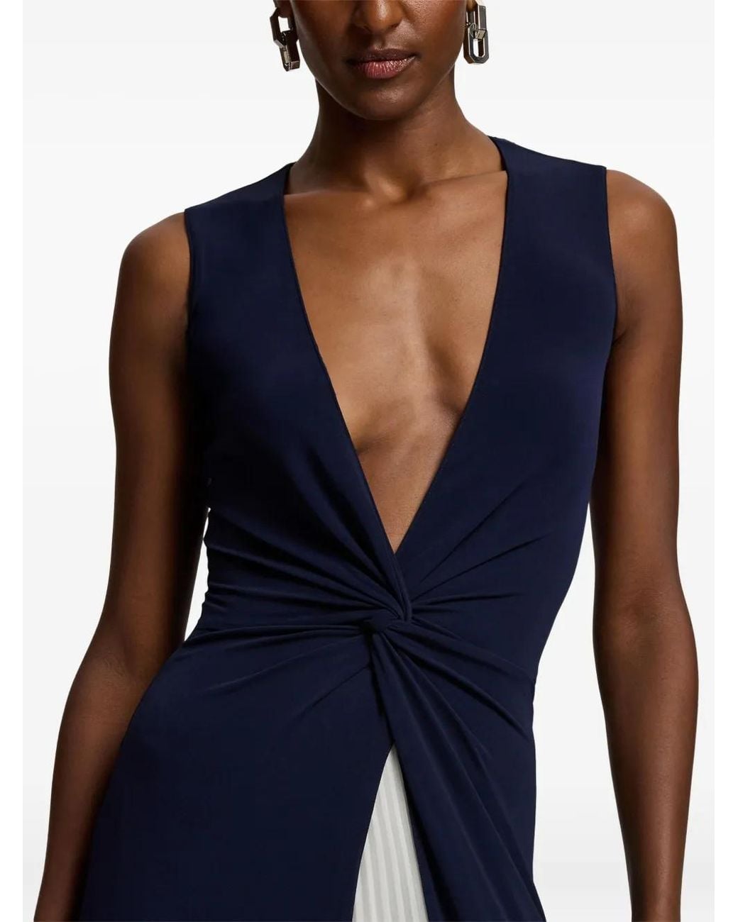 Ralph Lauren Blue Twist Pleated Maxi Evening Dress