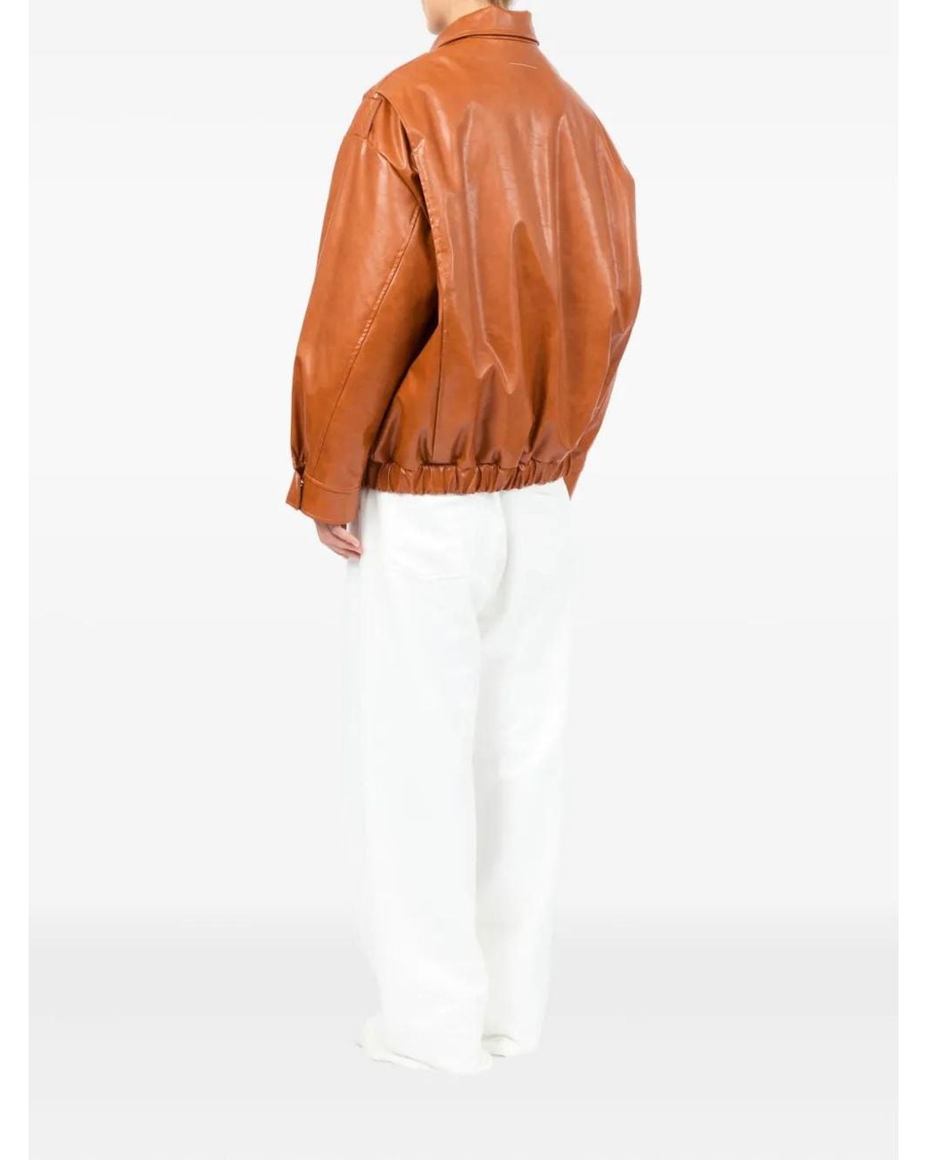 MM6 by Maison Margiela Orange Veste En Cuir À Fermeture Zippée