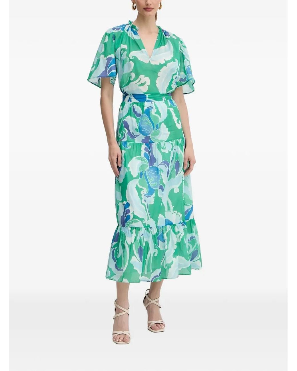Morgan Green Ruffled Print Blouse
