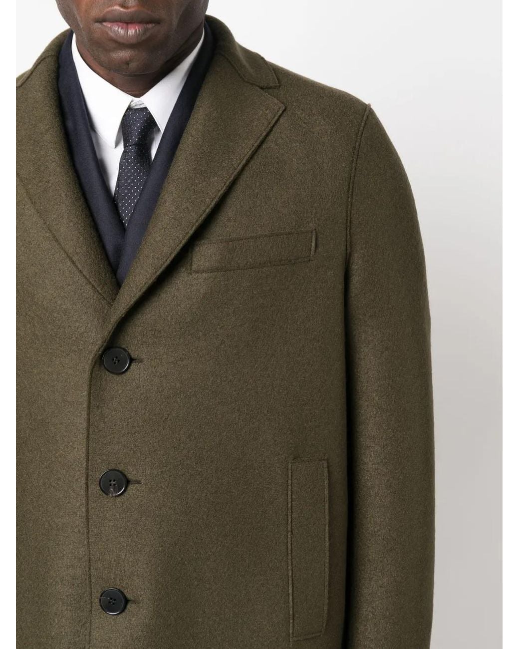 Harris Wharf London Green Single-Breasted Virgin-Wool Coat for men