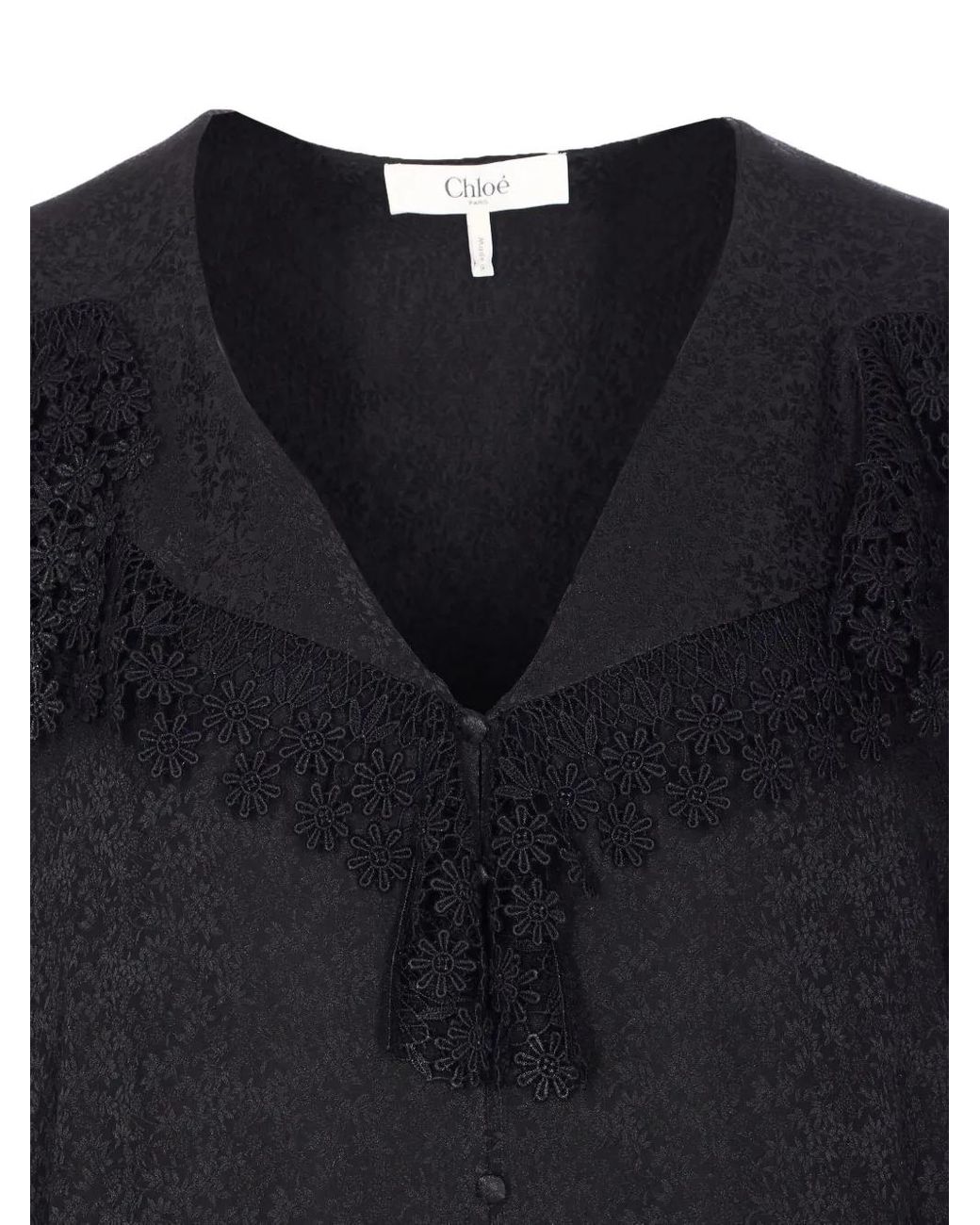 Chloé Blue Lace-Trim Long-Sleeve Blouse