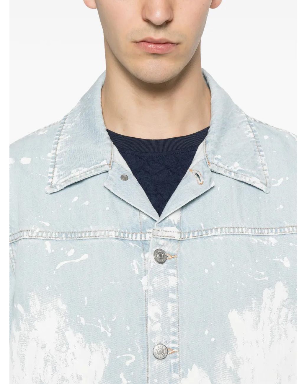 MM6 by Maison Margiela White Paint-Splatter Denim Jacket for men