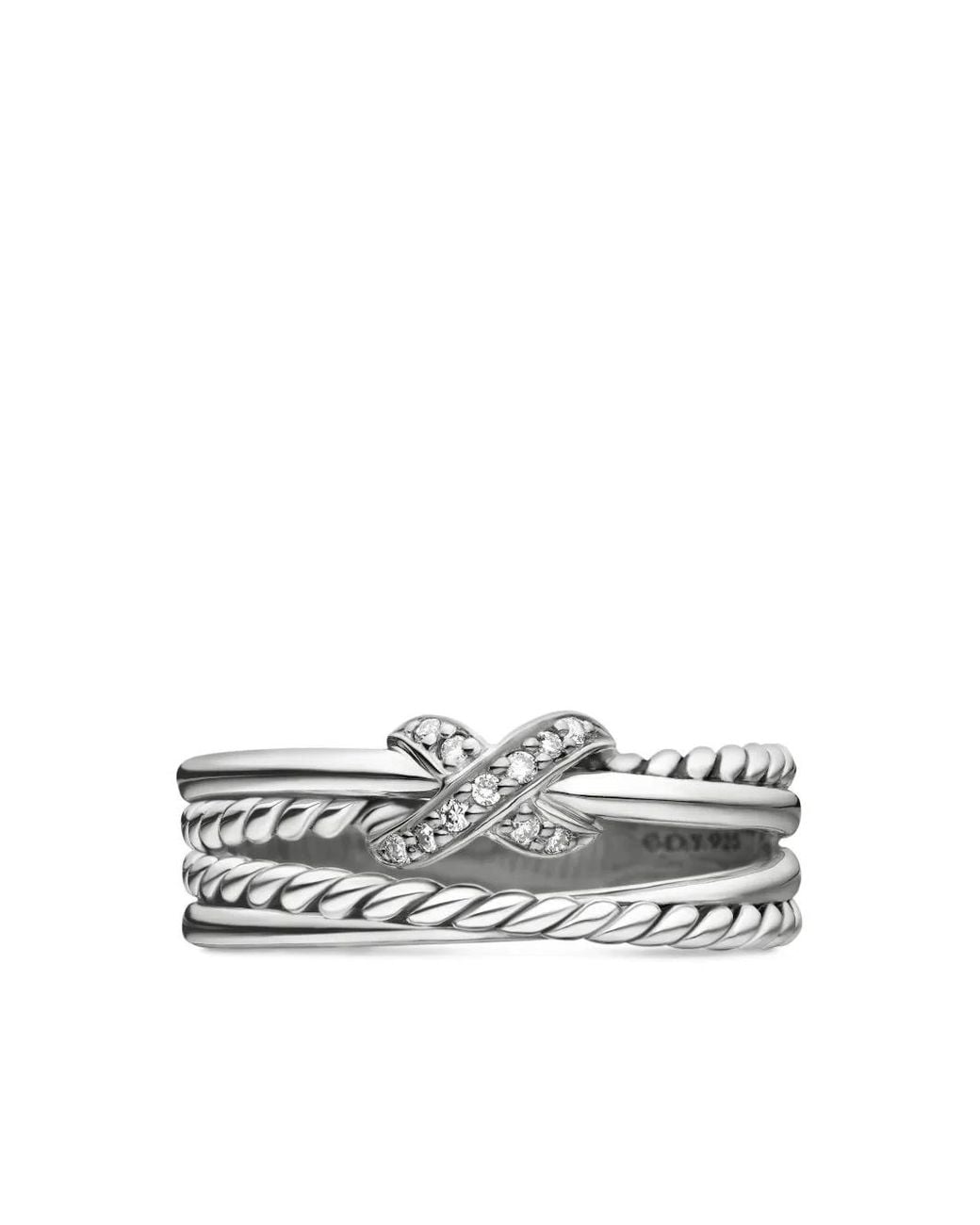 David Yurman White Sterling X Crossover Diamond Band Ring (6Mm)