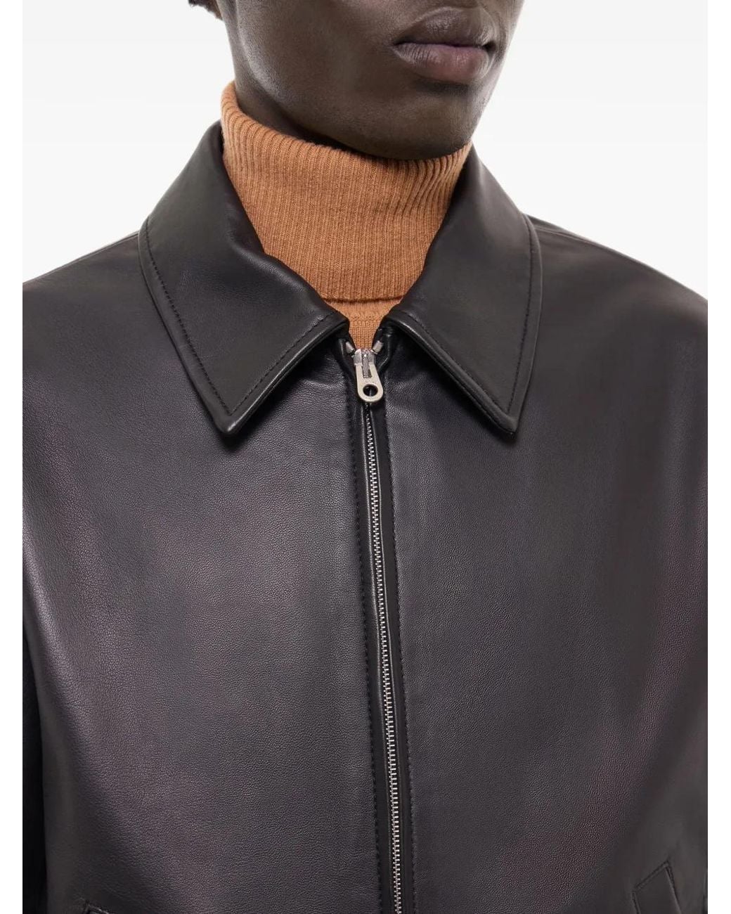 Fursac Gray Zip-Up Leather Jacket for men