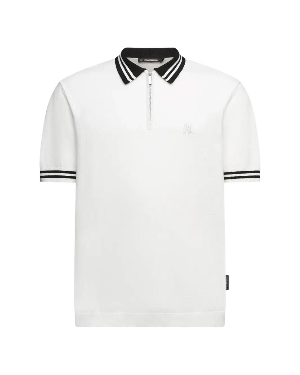 Karl Lagerfeld White Karl Dna Knitted Zip Polo Shirt for men