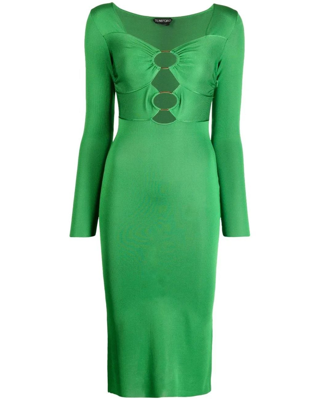 Tom Ford Green High-Shine Cut-Out Midi Dress
