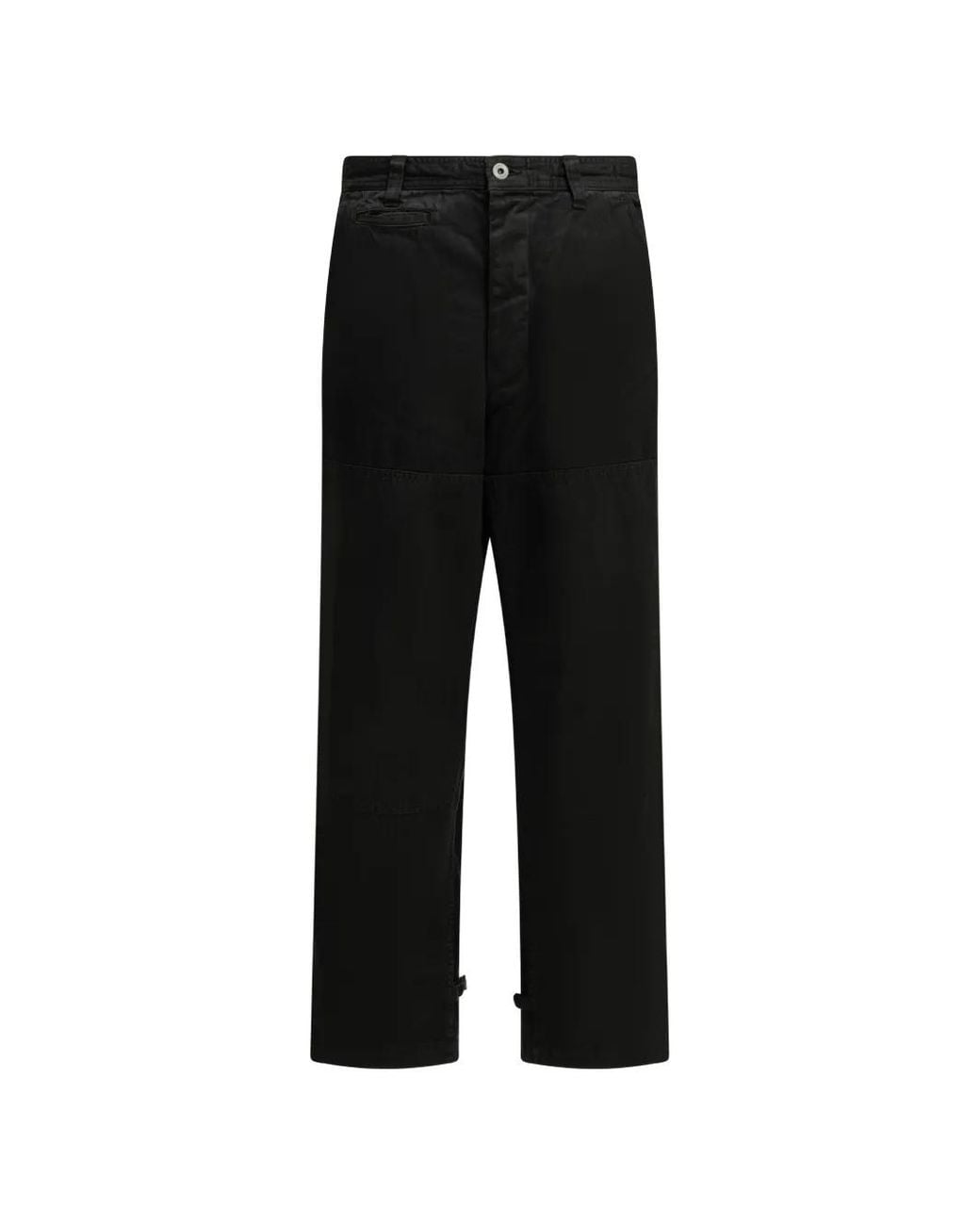 A.PRESSE Black Military Double Knee Herringbone-Weave Panelled Trousers for men