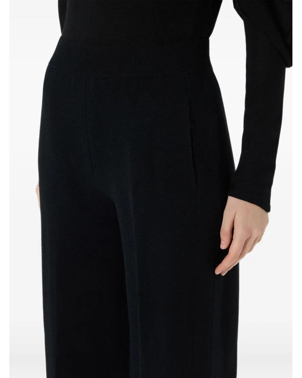 Blumarine Black Ribbed-Waistband Wool Trousers