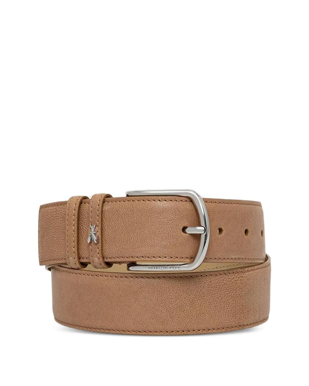 Patrizia Pepe Brown Logo-Plaque Grained-Leather Belt
