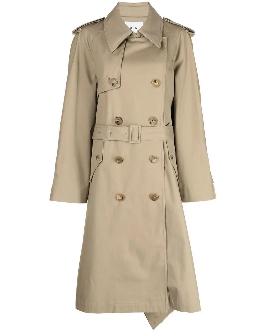 Goen.J Natural Double-Breasted Two-Tone Trench Coat