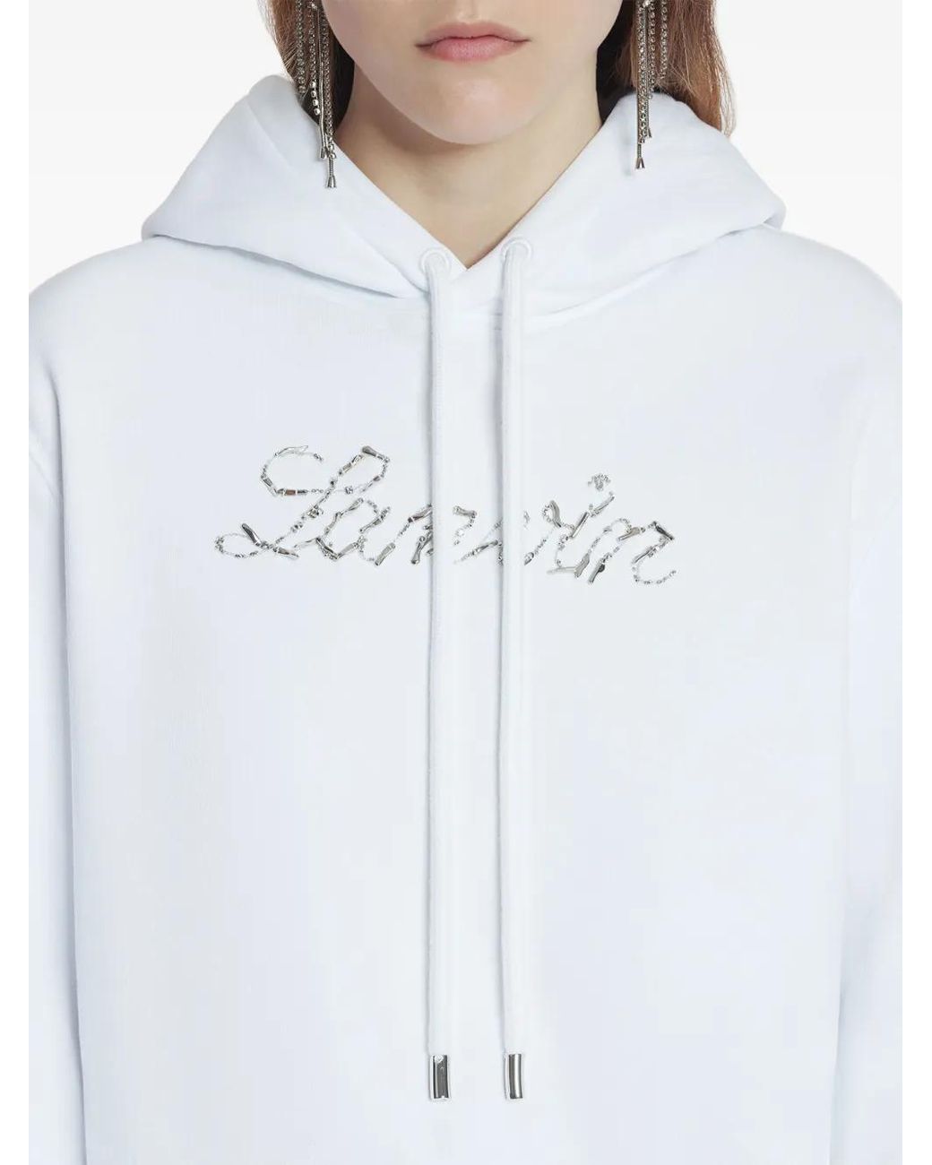 Lanvin White Hoodie Logo Manuscrit Brodé Clothing
