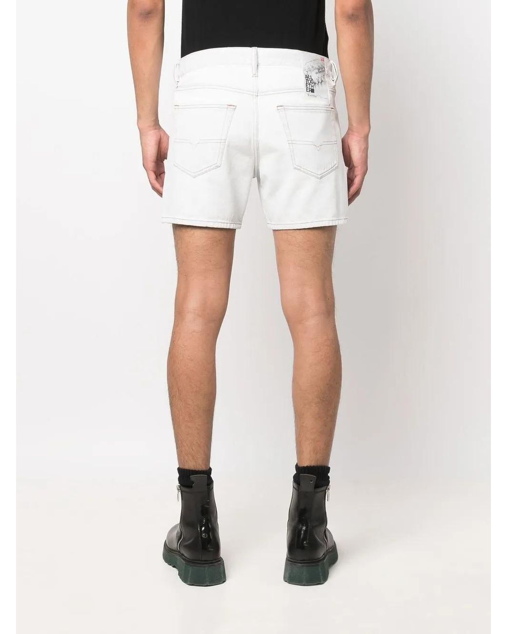 DIESEL White Faded Denim Shorts