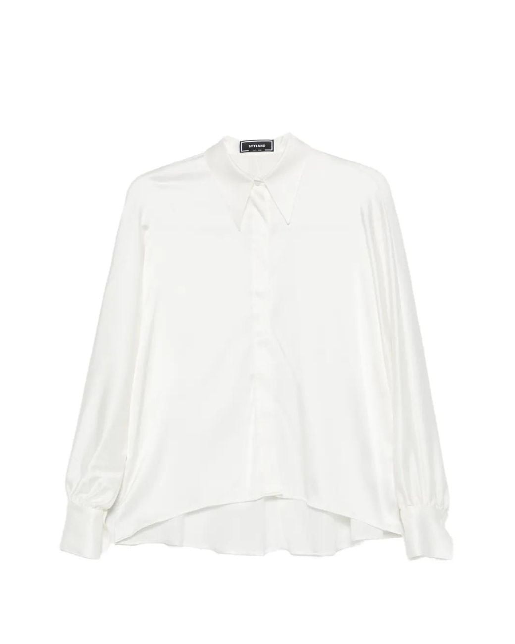 Styland White Kimono-Sleeve Satin Shirt