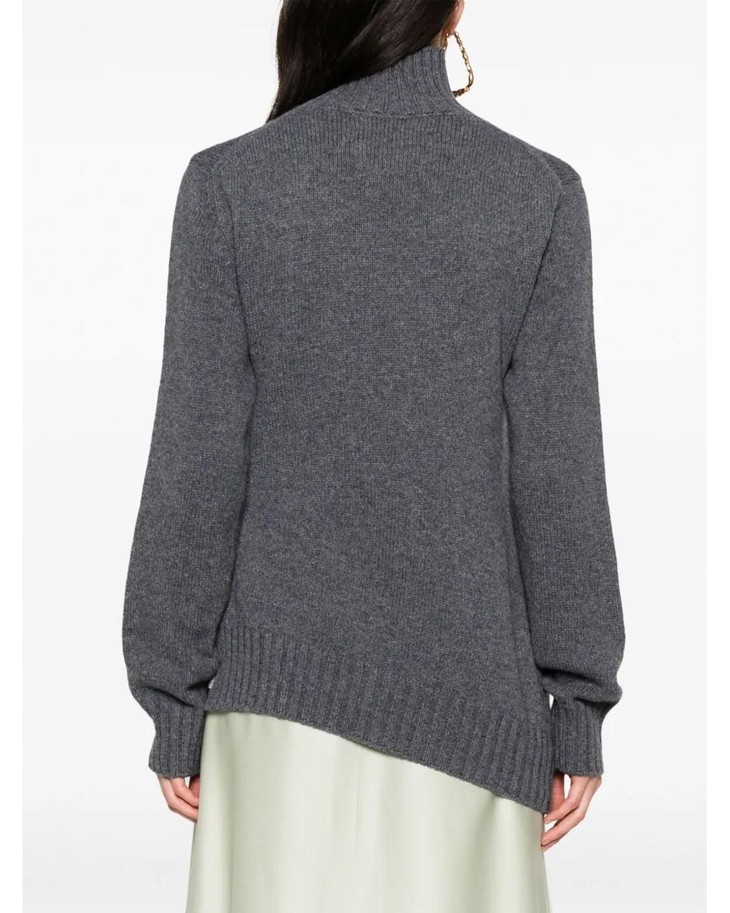Jil Sander Gray High-Neck Asymmetrical Hem Sweater