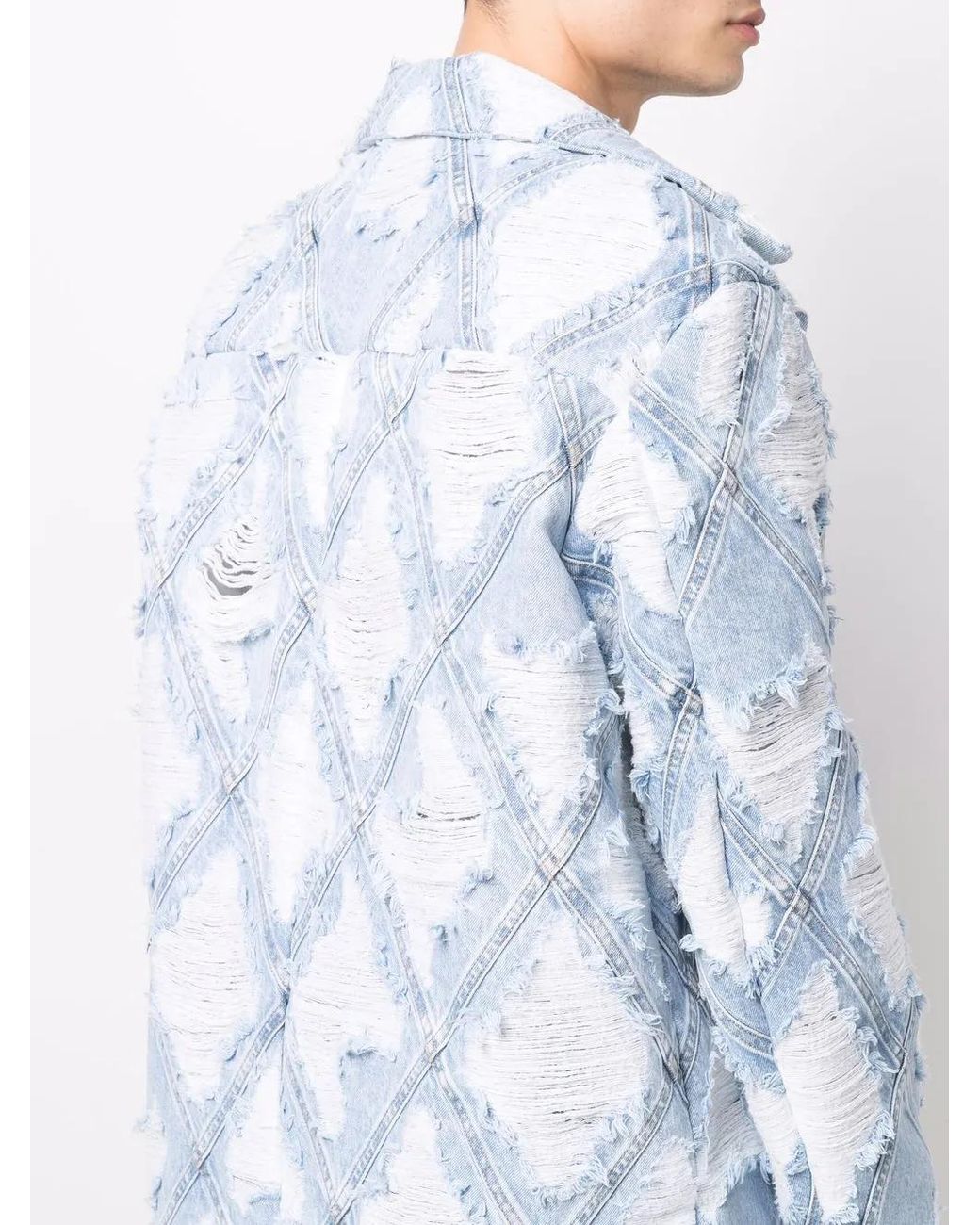 DIESEL Blue Distressed-Denim Patchwork Coat for men