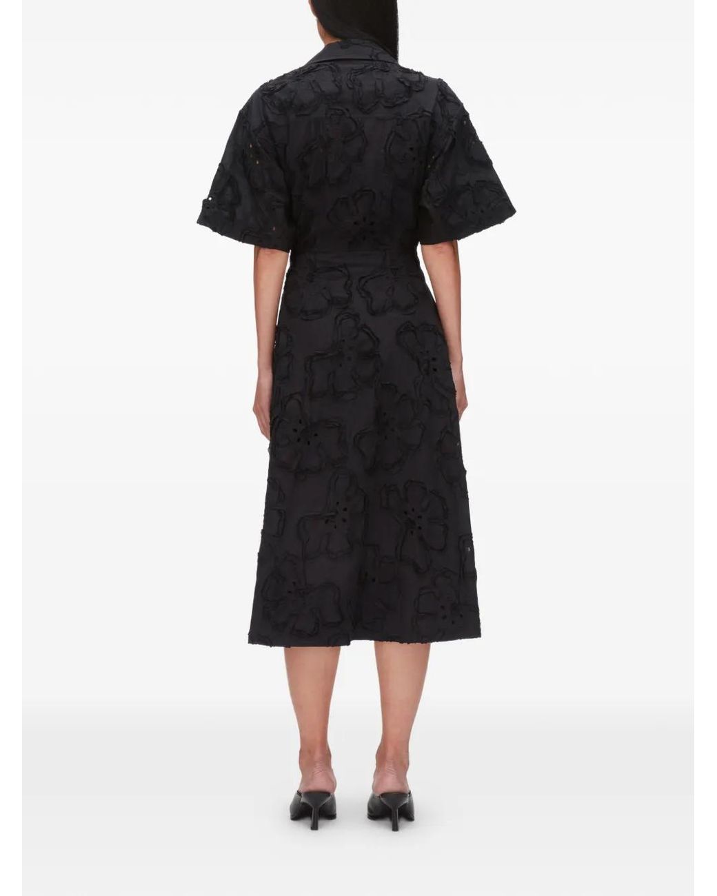3.1 Phillip Lim Black Floral Collared Midi Dress