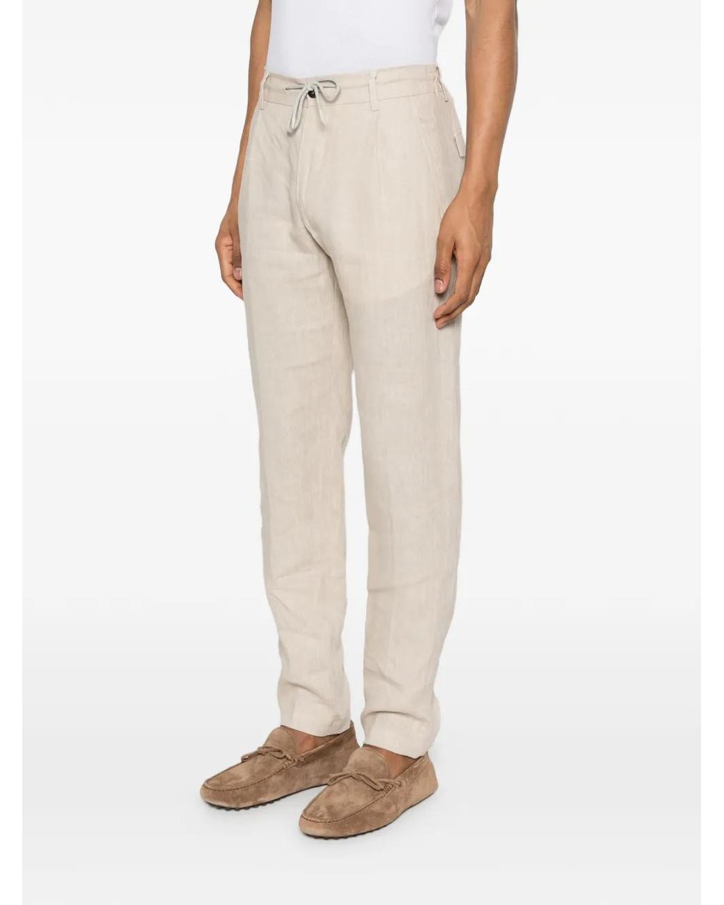 Eleventy White Drawstring Pleated Trousers for men